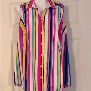 Plus 12W Kate big shirt. Sleeveless multi stripe.